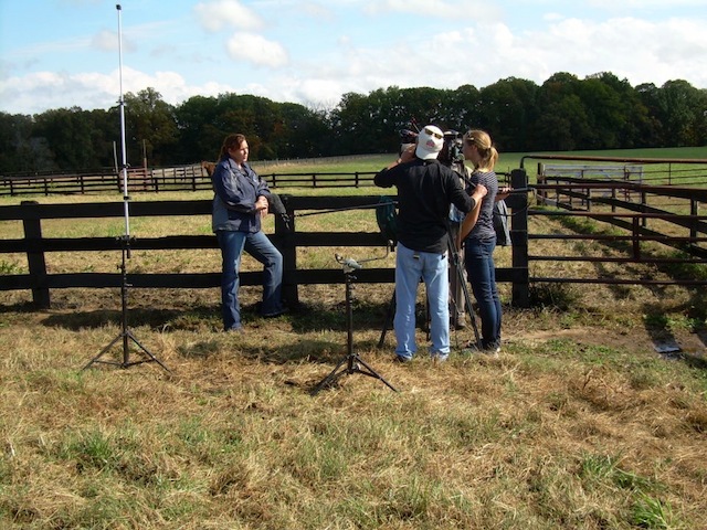 Allie Conrad speaks to NBC Sports reporters about Thoroughbred aftercare. Photo by Deidra Darsa