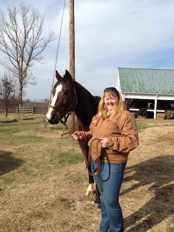 Famous Patriot is rehabbing at Barbara Luna's farm before moving on with his new owner, pictured.