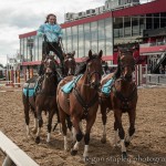 Rachel Jackson of 21 Oaks Farm in Virginia demonstrates her Roman riding at the Retired Racehorse Project's big show at Pimlico.