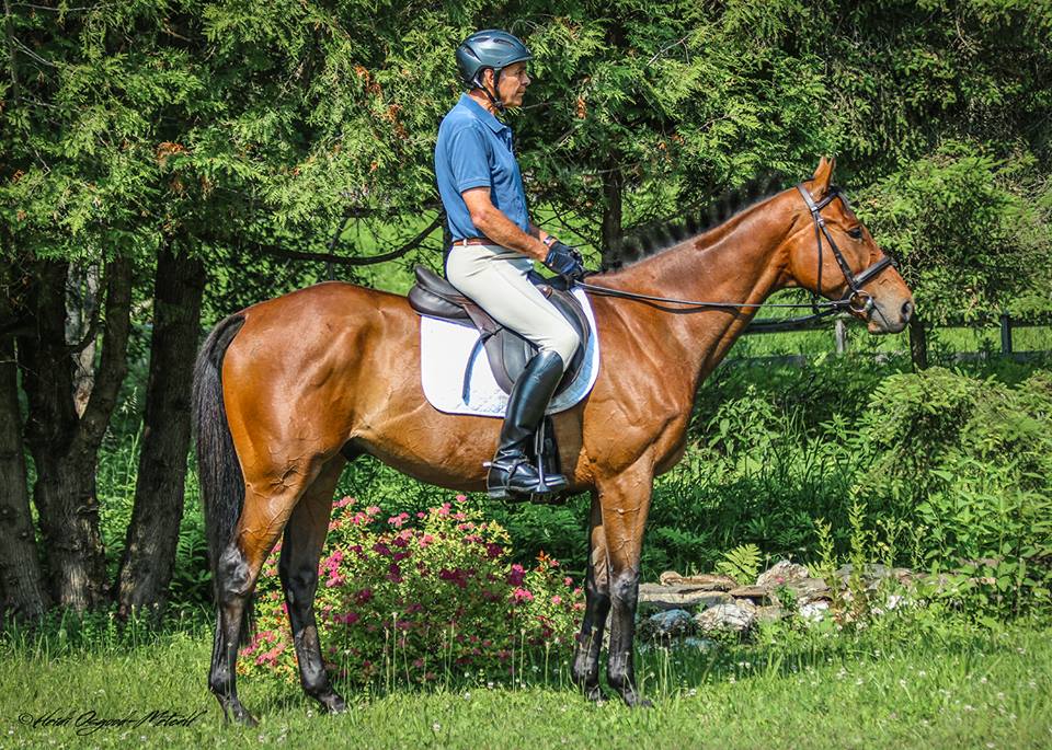 Emerson is pictured on his OTTB Tense (Tenpins x Slewzy Floozy, by Slew City Slew). The legendary rider says he plans to remake his  new OTTB into a sport horse. Photo by Heidi Osgood Metcalf