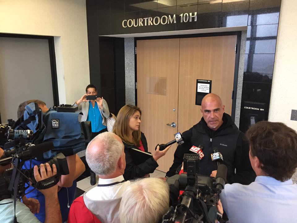 Richard Couto of the Animal Recovery Mission speaks with the press after a suspect in an illegal animal slaughter bust was found guilty on 4 counts of animal cruelty.