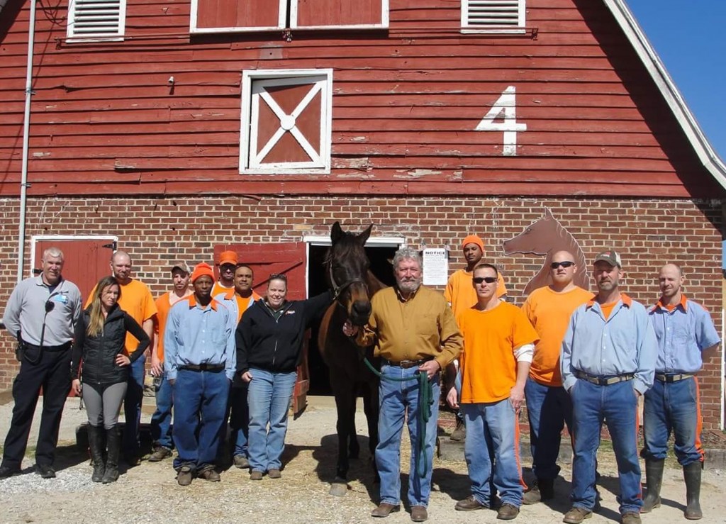 Thoroughbred ex-racehorse Poccazone joins the 'super class', new class, Officer Clarke, a trainer, Jensen, and new adopter.