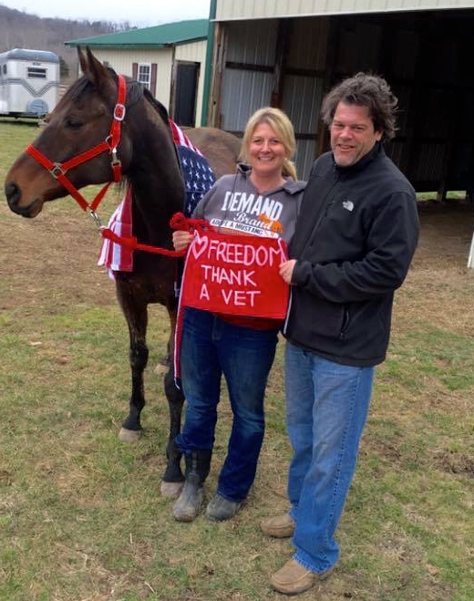 Lois and Mitchell Fritz of New Freedom Farm pose with Mabeline, a kill pen mare who has become integral in their newly launched program to serve veterans and those with other illness.